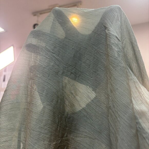 Vintage Jaipar Shirt Large Green V Neck 3/4 Sleeves Sheer Handkerchief Blouse - Picture 11 of 12